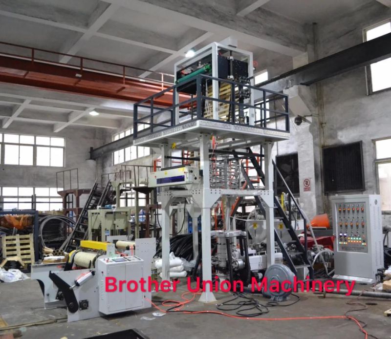 Double Screw 45 Three Layers Co-Extrusion Plastic Film Blowing Machine with Auto-Rewinder