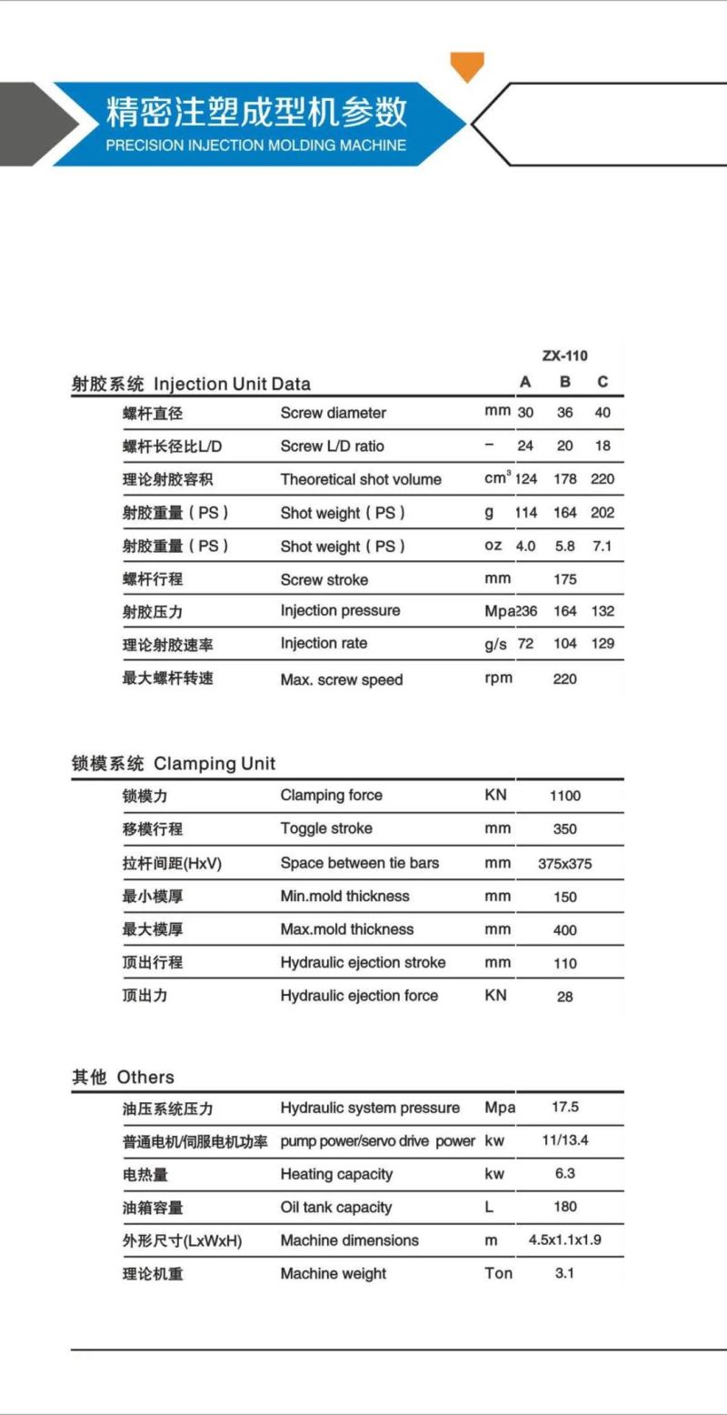 110ton Injection Molding Machine, Stable Quality, Competitive Cost, Save Energy, High Quality, Reasonable Price, New, 150grams