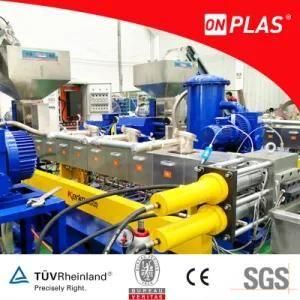 Water Flow Pelletizing Twin Screw Extruder for Pet Bottle Flakes Recycling