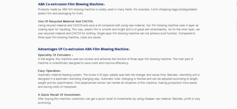 QS-ABA800 ABA PE Film Blowing Machine Plastic Film Machine Extruder