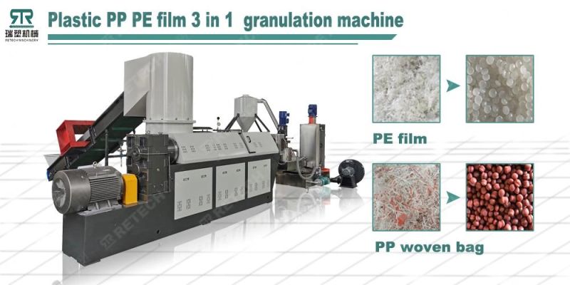 Plastic PP PE LDPE MDPE HDPE Film Flakes Compacting Pelletizing Line with Agglomerator