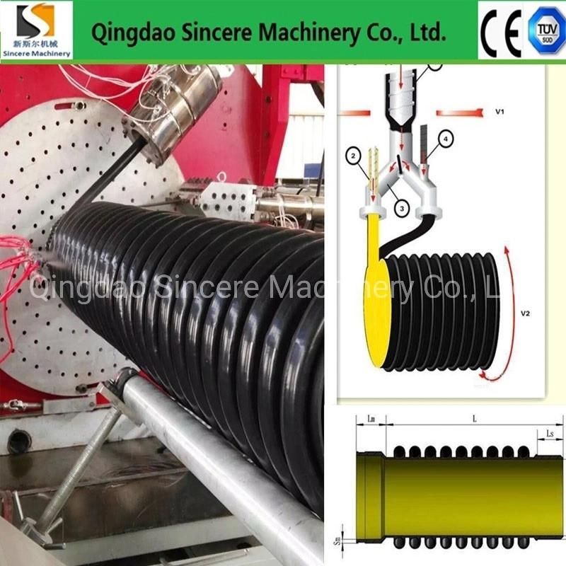 HDPE Double/Hollow Wall Spiral Wound Sewage Pipe Manufacturing Extruder