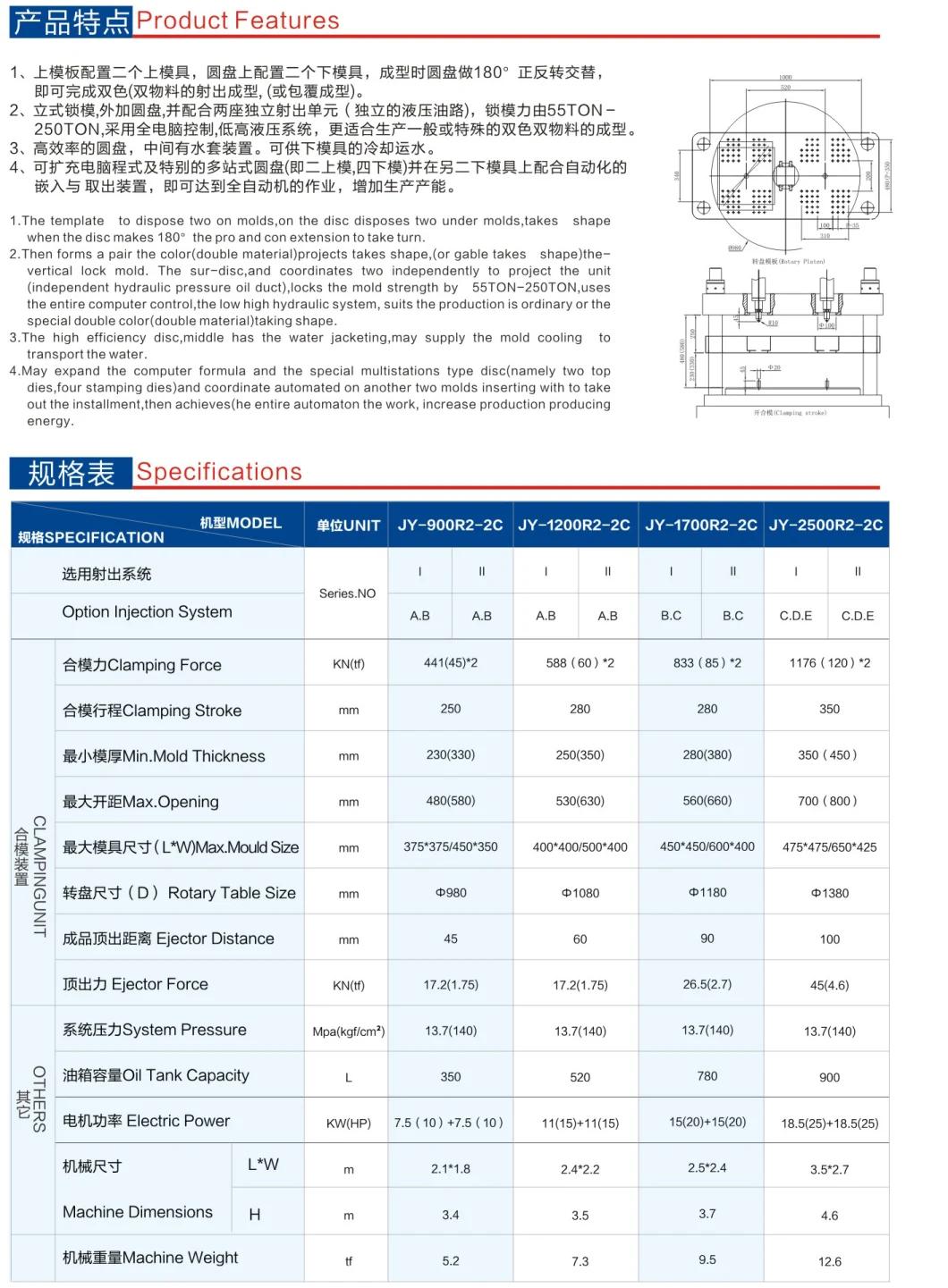 New Custom Rotary Table Two Color Injection Machine Molding