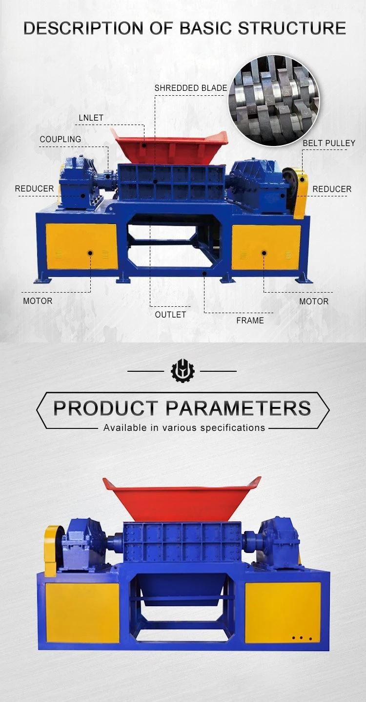 Large Powerful Twin Shaft Shredder for Hard Materials Glass Metal Plastic Crushing and Recycling Machine