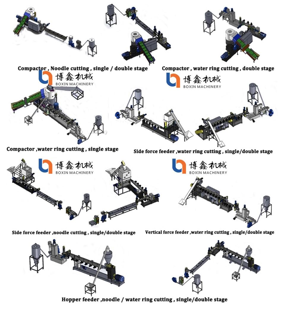 Side Force Feeder Plastic PP/PE HDPE Scrap Pelletizing Machine with Noodle Type Cutting