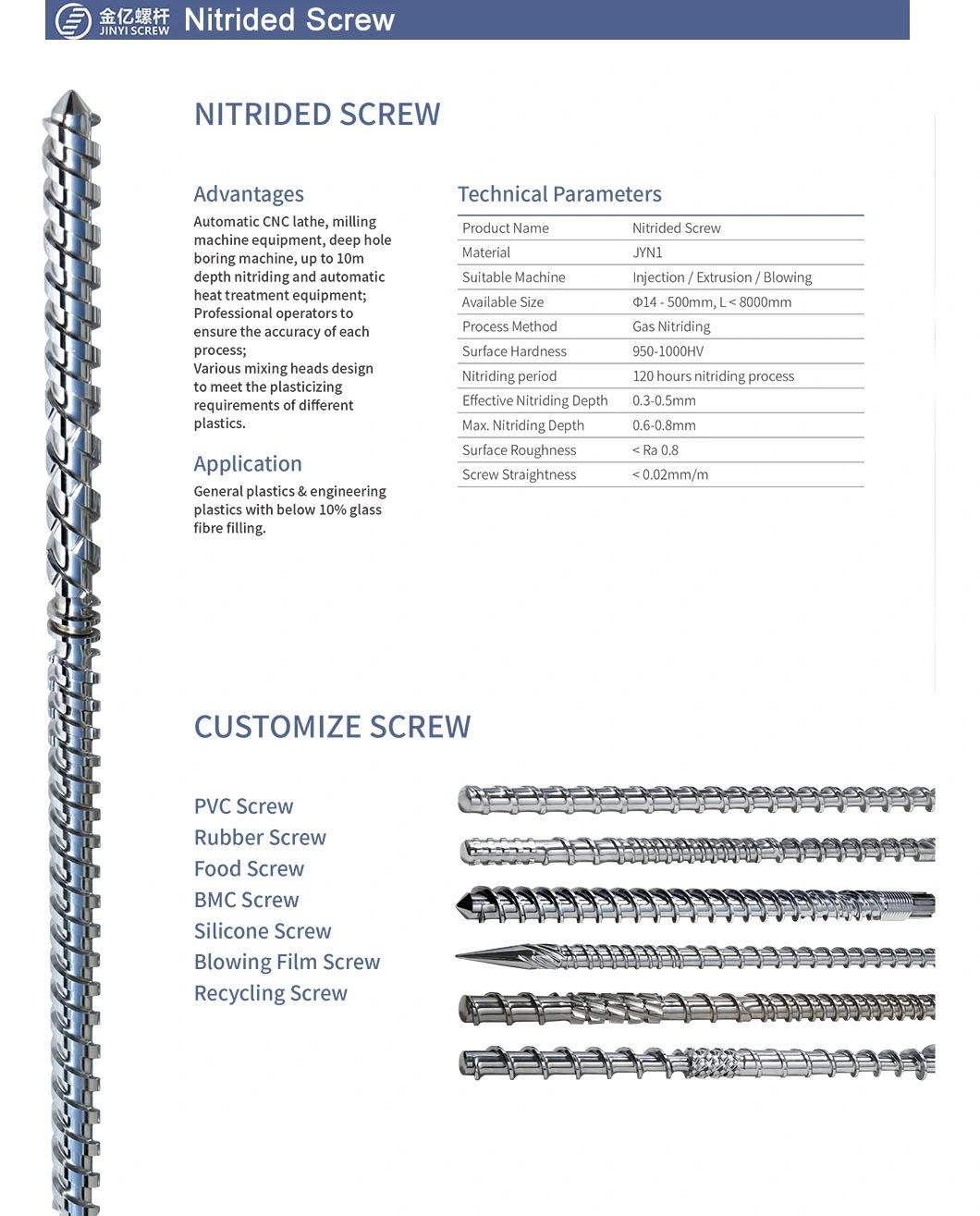 Nitrided Screw and Barrel for Engineering Plastics with Less Than 10% Glass Fiber or Filler