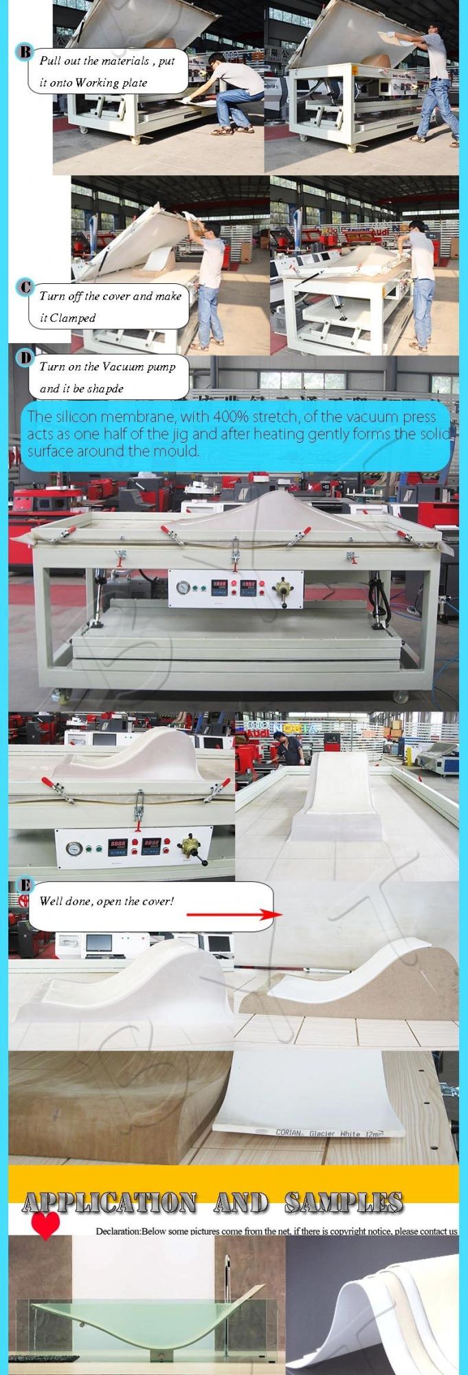 New Design 3D Sublimation Vacuum Membrane Press Machine Solid Surface Acrylic Plywood Corian