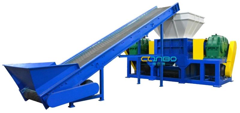 Plastic Wastes Blue HDPE Barrel Double Shaft Shredder Grinder System