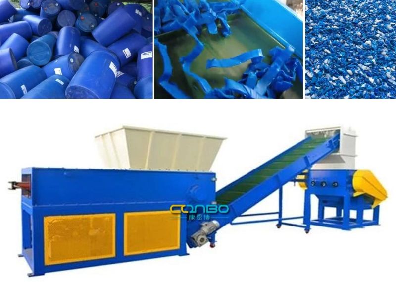 Plastic Wastes Blue HDPE Barrel Double Shaft Shredder Grinder System