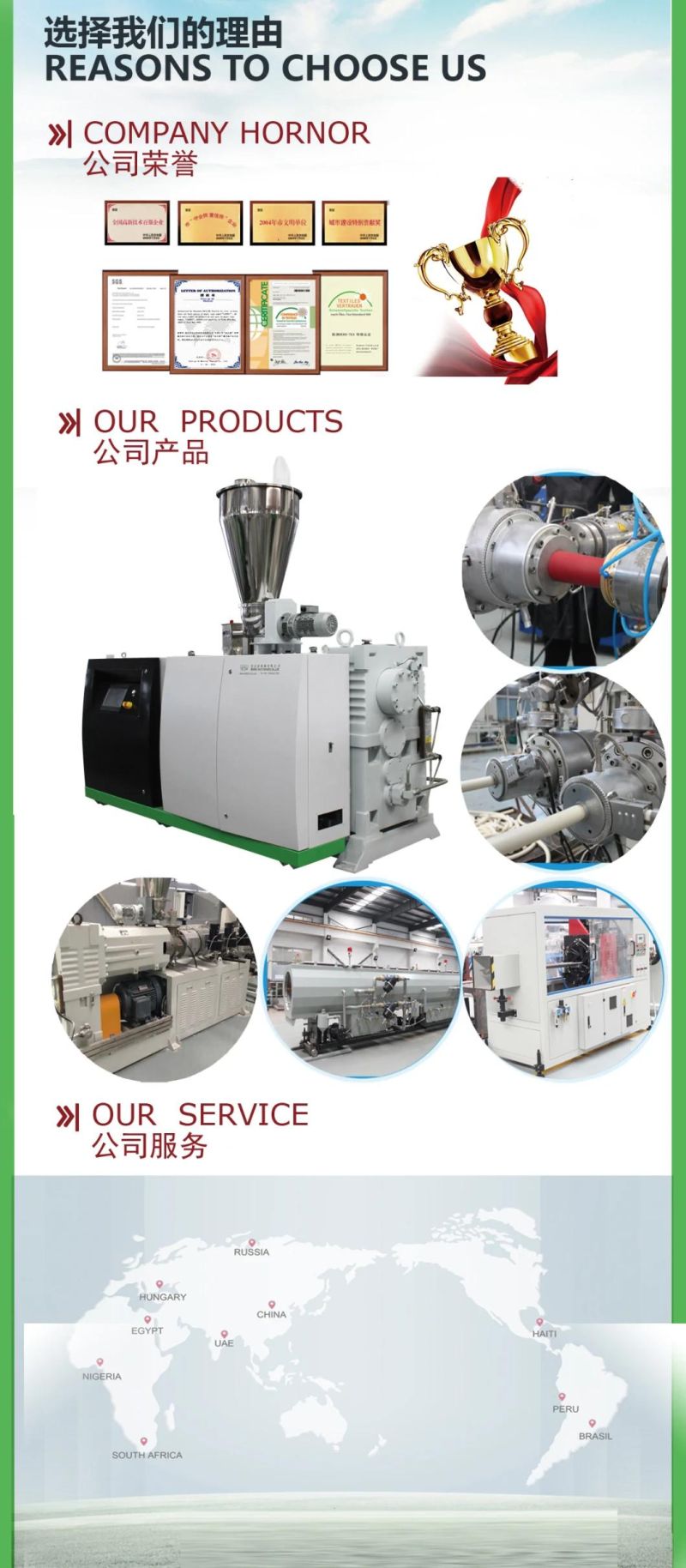 Sjz 65/132 Conical Twin Screw Extruder for Plastic PVC Pipe/Tube/Profile Extrusion/Extruder Making Machinery