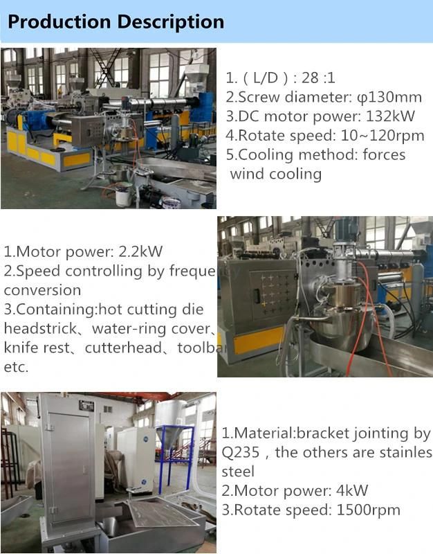 250-300kg/Hr Water Ring Cutting Plastic Film Recycling Pelletizing Equipment