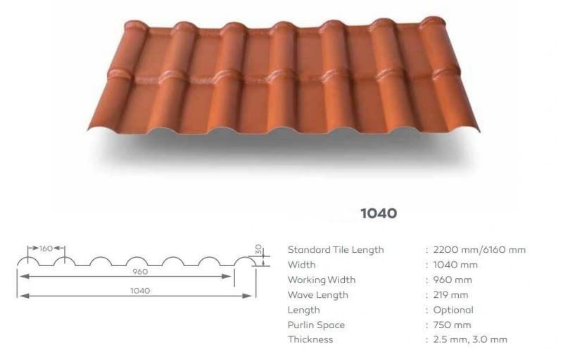 Light Weight Orange Synthetic Resin Roof Tile 1050 mm Width 2.3 mm Thickness Extrusion Line