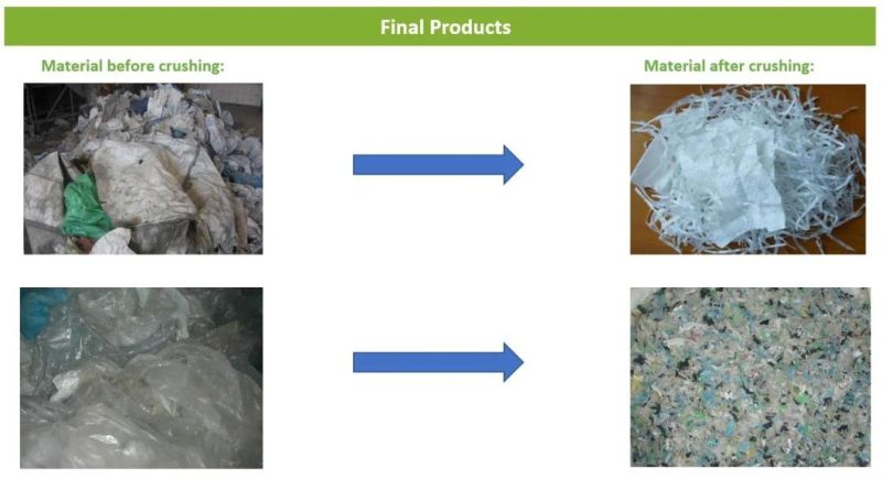 Waste Plastics HDPE LDPE PP PE Film Woven Bag Bottles Crusher