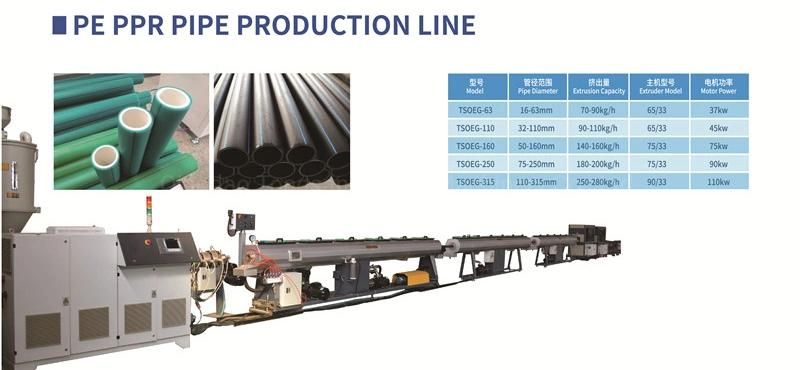 16-315mm Plastic PE Pipe Extrusion Machine for Making Water Pipe