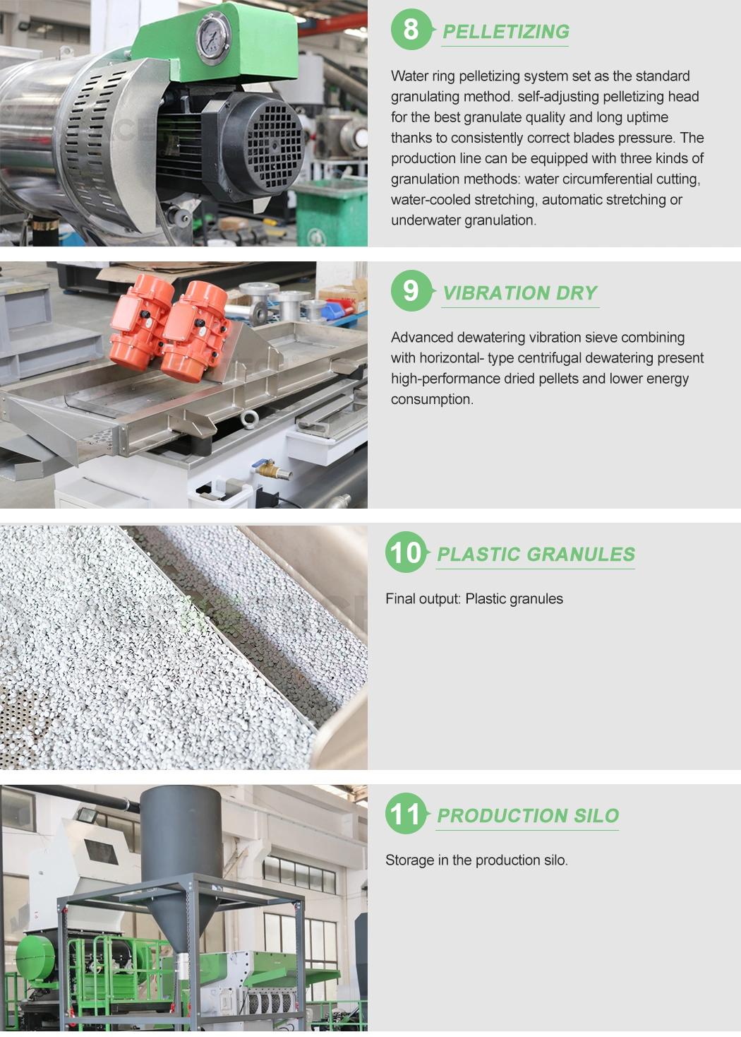 EPS PS Styrofoam Plastic Recycling Pelletizing Machine with Bimetal Screw Vertical Lifting Vibrating Dryer