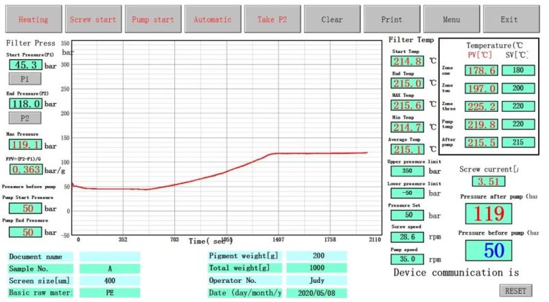 Xh-431 Fpv Filter Pressure Value for PP PE Masterbatch