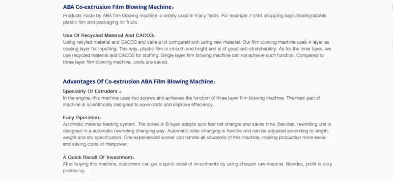 1000mm ABA Film Blowing Machine Extruder ABA Blowing Film Machine