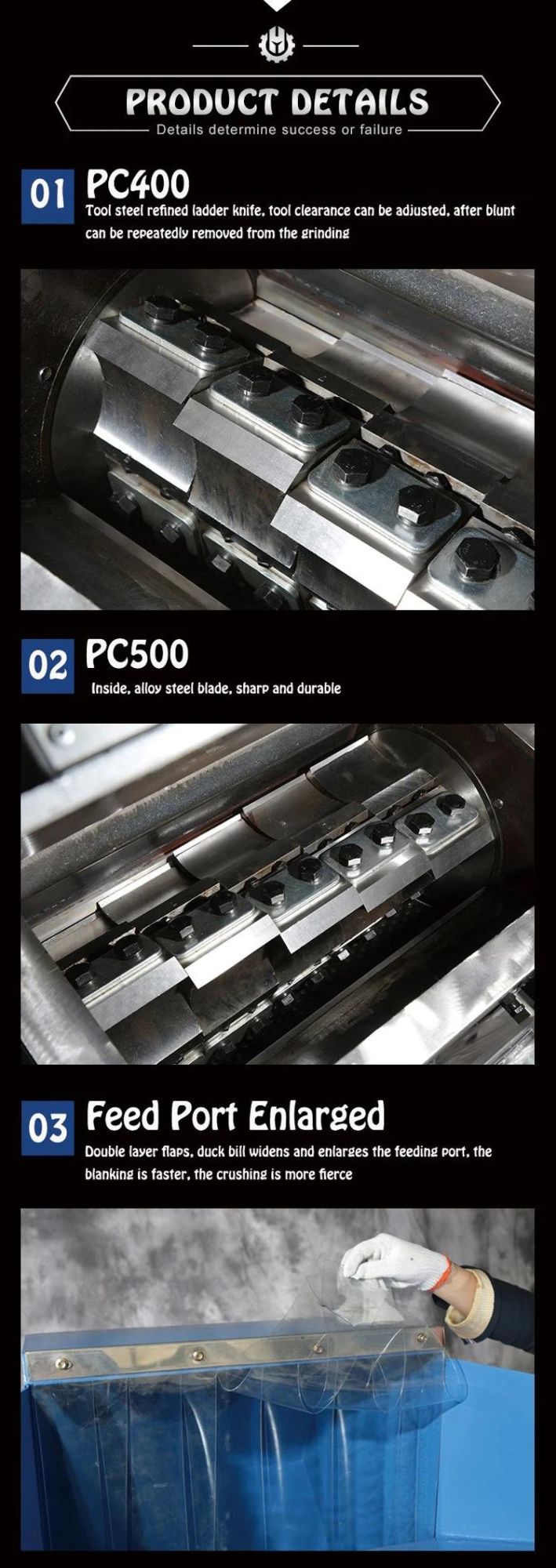Film Pulverizer Machine/Film Granulators Crusher Machinery for Soft PE PP Pet PVC Materials Crushing and Recycling